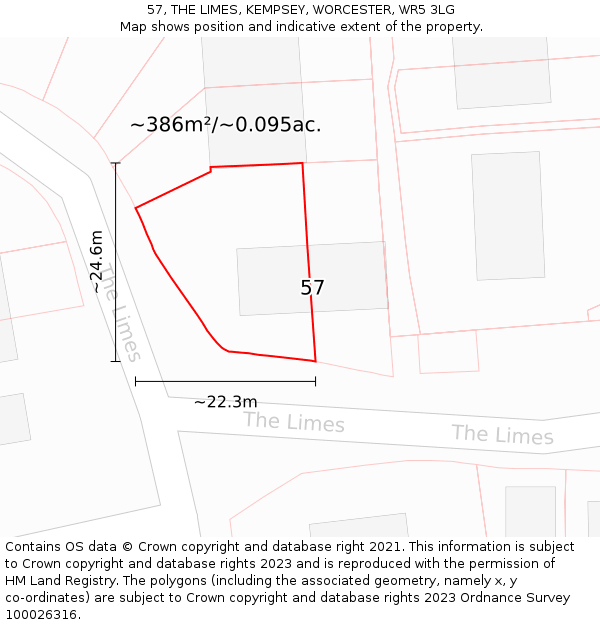 57, THE LIMES, KEMPSEY, WORCESTER, WR5 3LG: Plot and title map