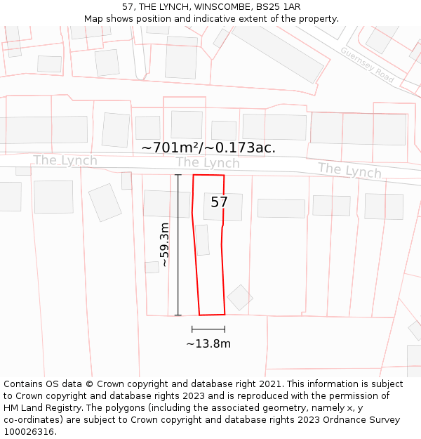 57, THE LYNCH, WINSCOMBE, BS25 1AR: Plot and title map