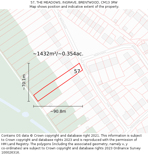 57, THE MEADOWS, INGRAVE, BRENTWOOD, CM13 3RW: Plot and title map
