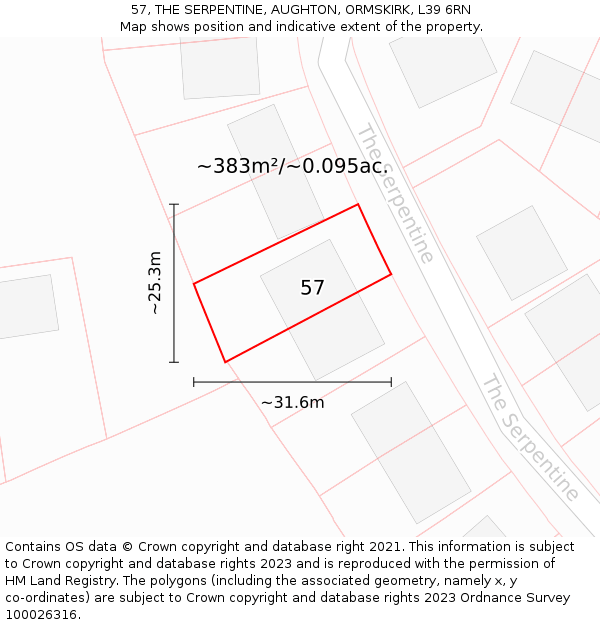 57, THE SERPENTINE, AUGHTON, ORMSKIRK, L39 6RN: Plot and title map