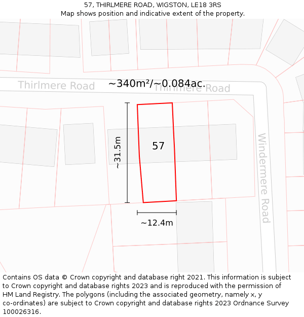 57, THIRLMERE ROAD, WIGSTON, LE18 3RS: Plot and title map