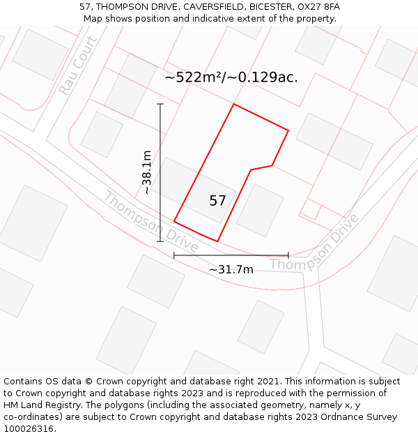 57, THOMPSON DRIVE, CAVERSFIELD, BICESTER, OX27 8FA: Plot and title map