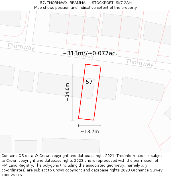 57, THORNWAY, BRAMHALL, STOCKPORT, SK7 2AH: Plot and title map