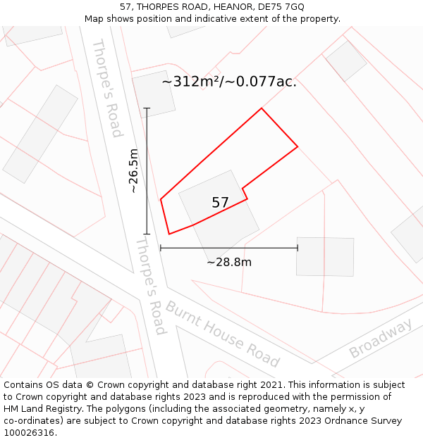 57, THORPES ROAD, HEANOR, DE75 7GQ: Plot and title map