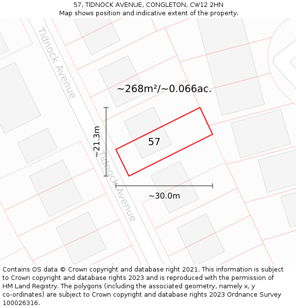 57, TIDNOCK AVENUE, CONGLETON, CW12 2HN: Plot and title map