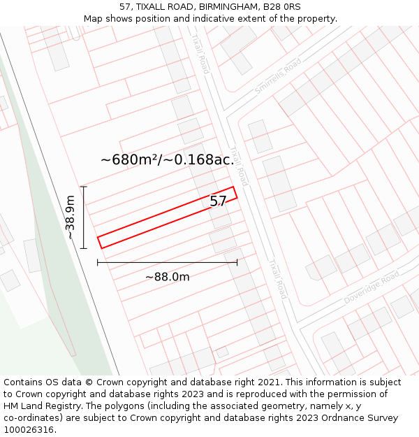 57, TIXALL ROAD, BIRMINGHAM, B28 0RS: Plot and title map