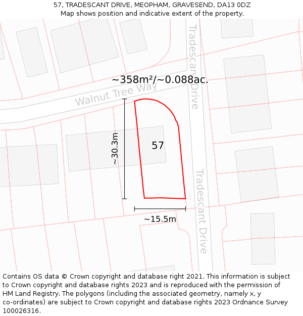 57, TRADESCANT DRIVE, MEOPHAM, GRAVESEND, DA13 0DZ: Plot and title map