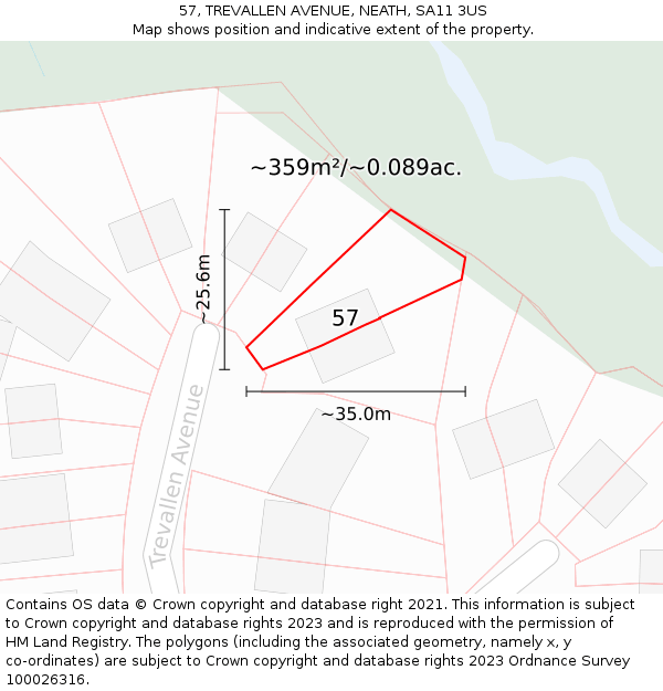 57, TREVALLEN AVENUE, NEATH, SA11 3US: Plot and title map