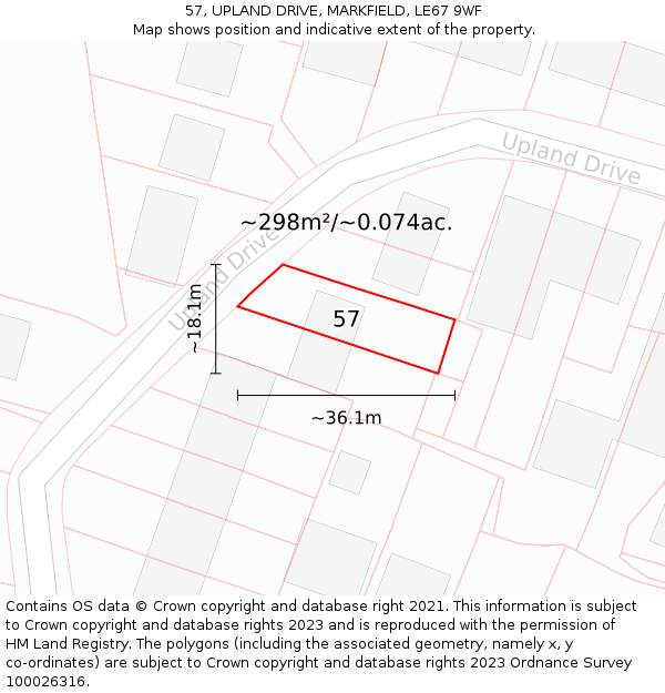 57, UPLAND DRIVE, MARKFIELD, LE67 9WF: Plot and title map