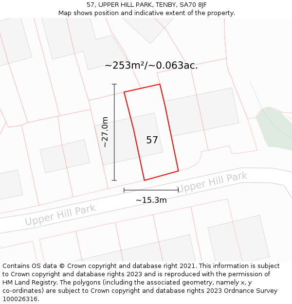 57, UPPER HILL PARK, TENBY, SA70 8JF: Plot and title map