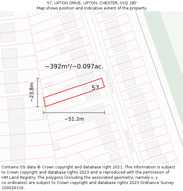 57, UPTON DRIVE, UPTON, CHESTER, CH2 1BY: Plot and title map