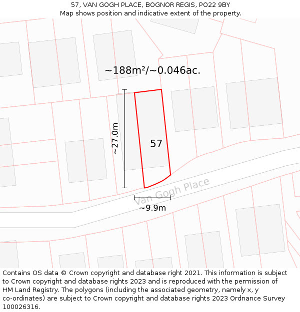 57, VAN GOGH PLACE, BOGNOR REGIS, PO22 9BY: Plot and title map