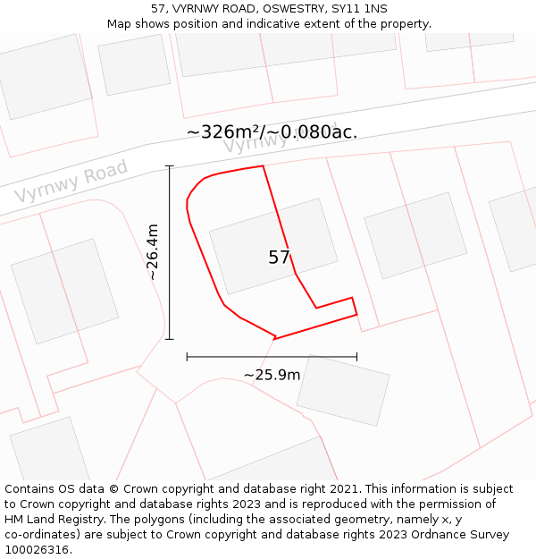 57, VYRNWY ROAD, OSWESTRY, SY11 1NS: Plot and title map