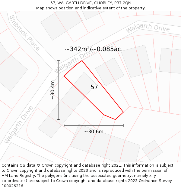 57, WALGARTH DRIVE, CHORLEY, PR7 2QN: Plot and title map