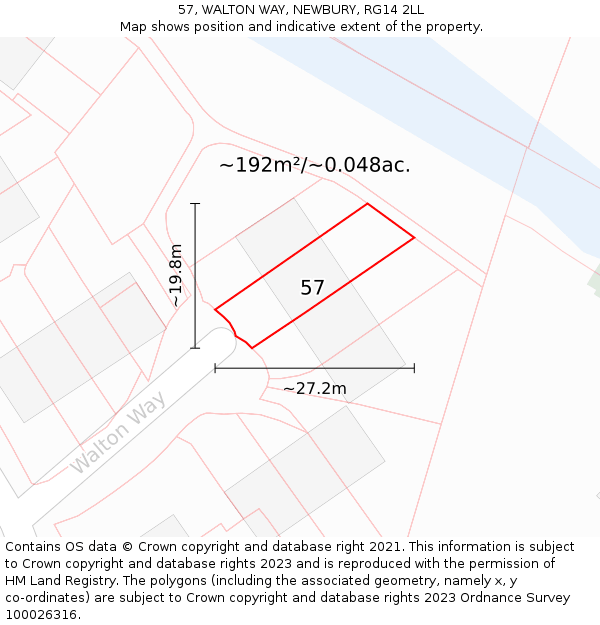 57, WALTON WAY, NEWBURY, RG14 2LL: Plot and title map