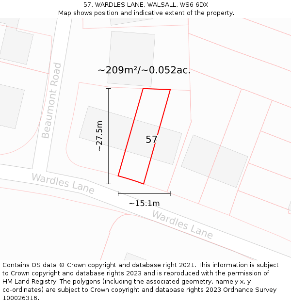 57, WARDLES LANE, WALSALL, WS6 6DX: Plot and title map