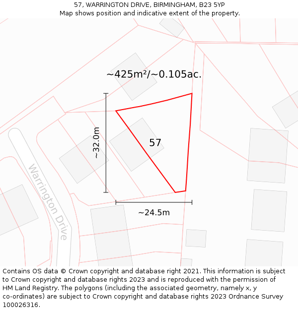 57, WARRINGTON DRIVE, BIRMINGHAM, B23 5YP: Plot and title map