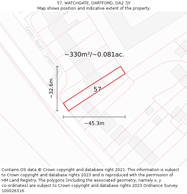 57, WATCHGATE, DARTFORD, DA2 7JY: Plot and title map