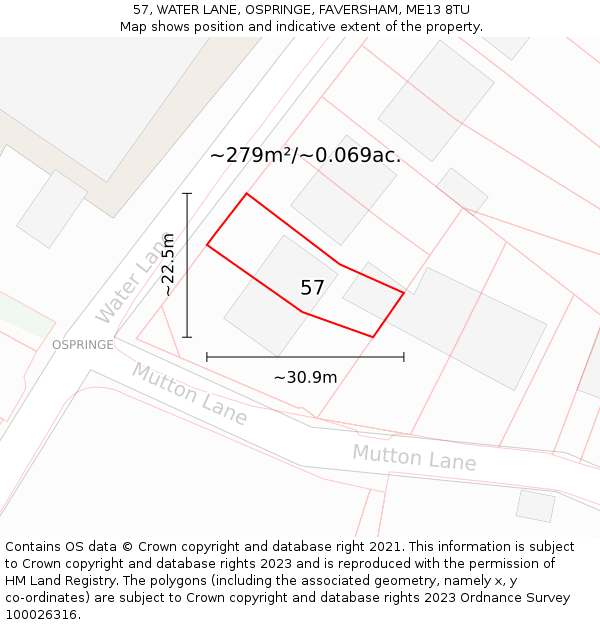 57, WATER LANE, OSPRINGE, FAVERSHAM, ME13 8TU: Plot and title map