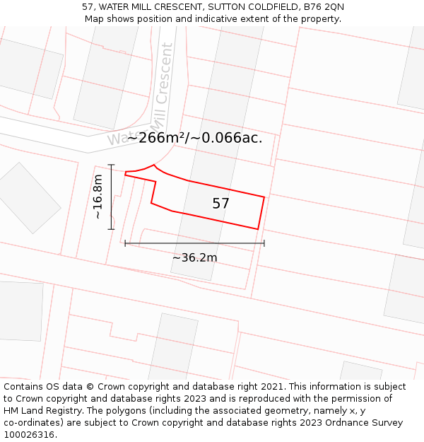 57, WATER MILL CRESCENT, SUTTON COLDFIELD, B76 2QN: Plot and title map