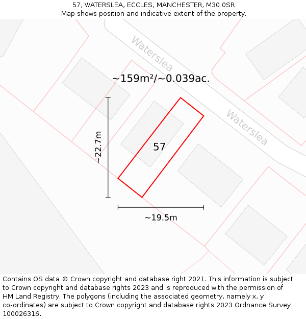 57, WATERSLEA, ECCLES, MANCHESTER, M30 0SR: Plot and title map