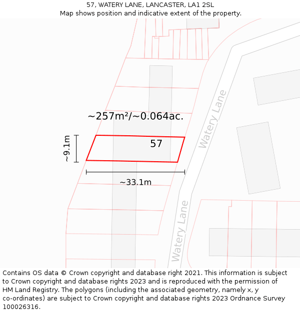 57, WATERY LANE, LANCASTER, LA1 2SL: Plot and title map