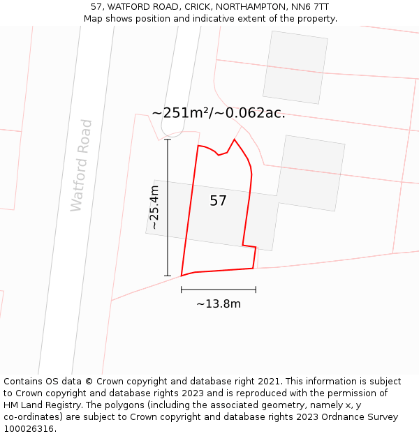 57, WATFORD ROAD, CRICK, NORTHAMPTON, NN6 7TT: Plot and title map