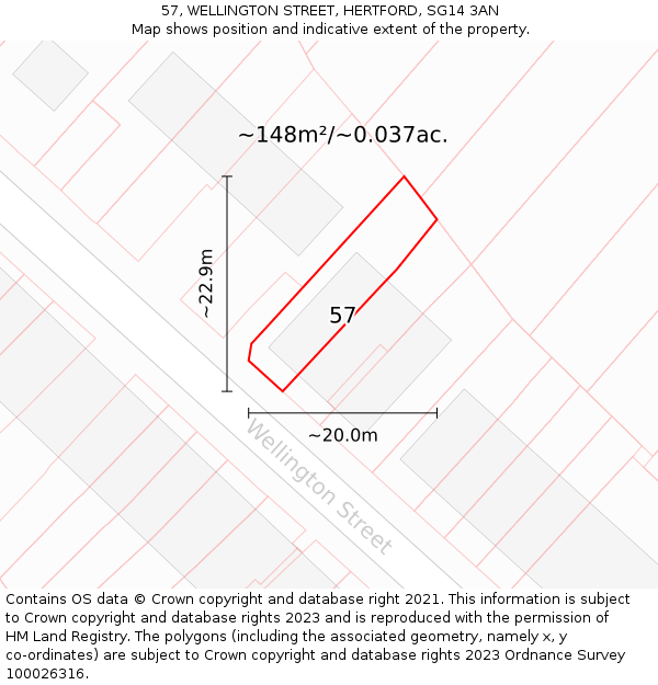 57, WELLINGTON STREET, HERTFORD, SG14 3AN: Plot and title map