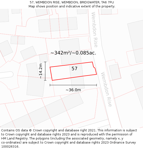 57, WEMBDON RISE, WEMBDON, BRIDGWATER, TA6 7PU: Plot and title map