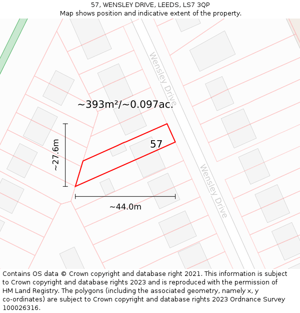 57, WENSLEY DRIVE, LEEDS, LS7 3QP: Plot and title map