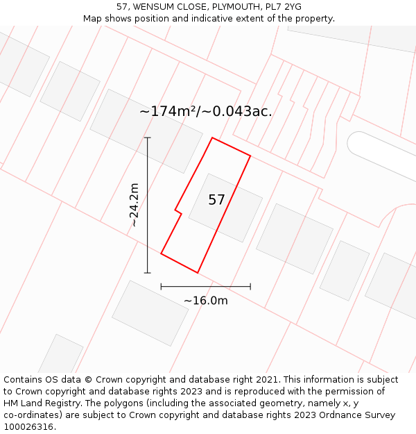 57, WENSUM CLOSE, PLYMOUTH, PL7 2YG: Plot and title map