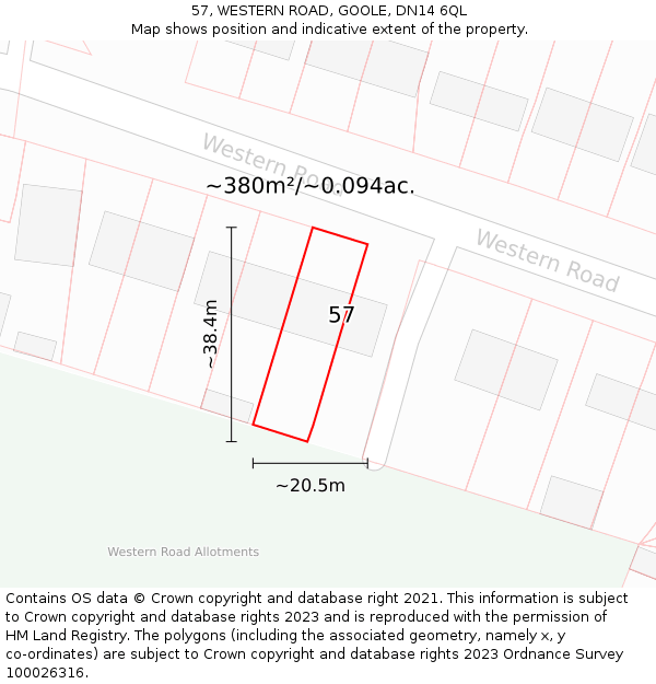 57, WESTERN ROAD, GOOLE, DN14 6QL: Plot and title map