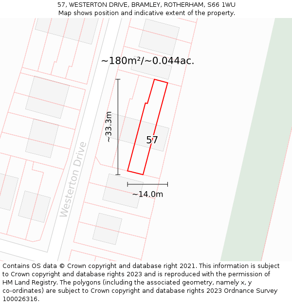 57, WESTERTON DRIVE, BRAMLEY, ROTHERHAM, S66 1WU: Plot and title map