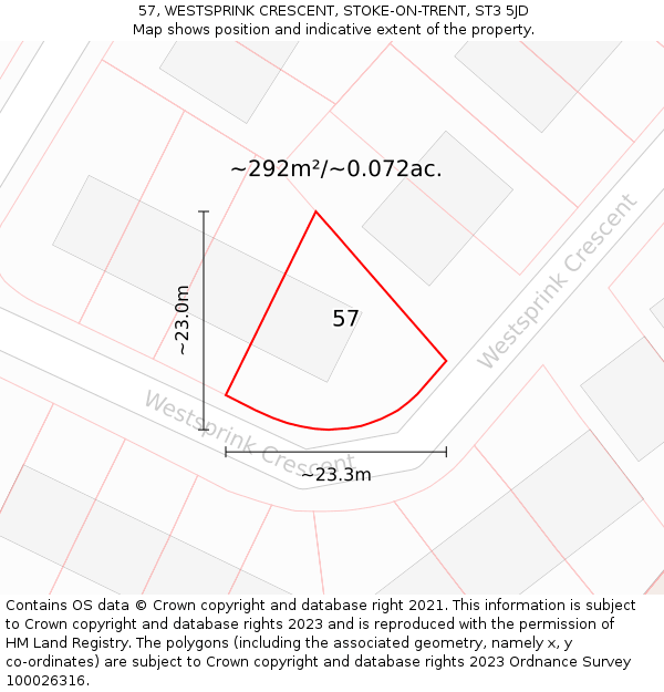 57, WESTSPRINK CRESCENT, STOKE-ON-TRENT, ST3 5JD: Plot and title map