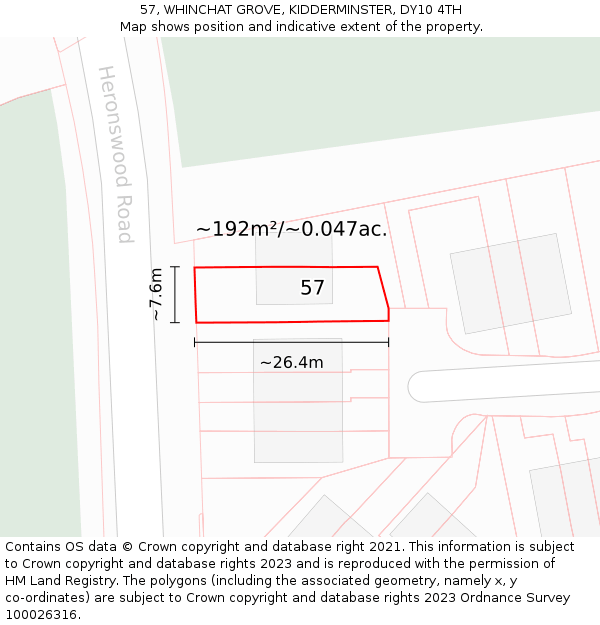 57, WHINCHAT GROVE, KIDDERMINSTER, DY10 4TH: Plot and title map