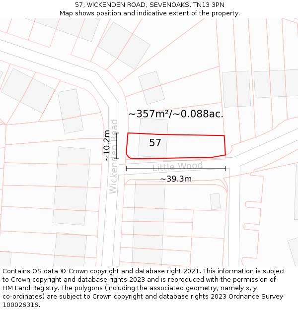 57, WICKENDEN ROAD, SEVENOAKS, TN13 3PN: Plot and title map