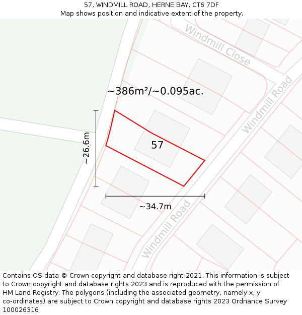 57, WINDMILL ROAD, HERNE BAY, CT6 7DF: Plot and title map