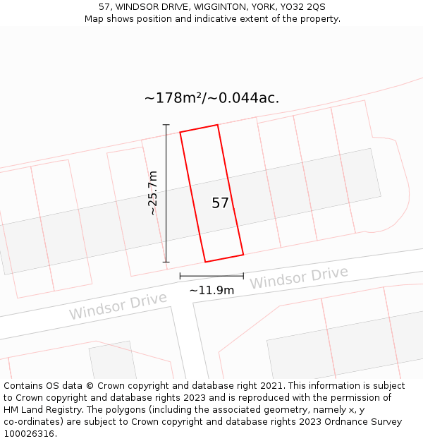 57, WINDSOR DRIVE, WIGGINTON, YORK, YO32 2QS: Plot and title map