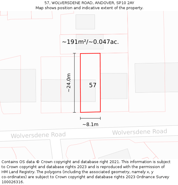 57, WOLVERSDENE ROAD, ANDOVER, SP10 2AY: Plot and title map