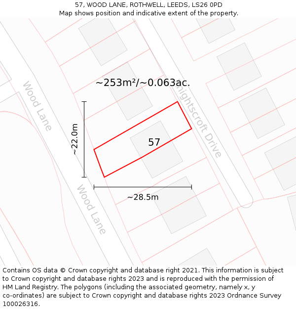 57, WOOD LANE, ROTHWELL, LEEDS, LS26 0PD: Plot and title map