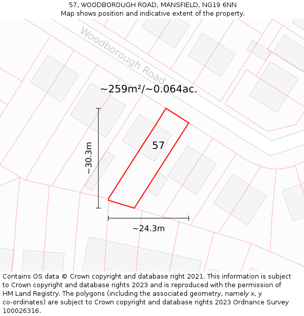 57, WOODBOROUGH ROAD, MANSFIELD, NG19 6NN: Plot and title map