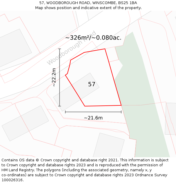 57, WOODBOROUGH ROAD, WINSCOMBE, BS25 1BA: Plot and title map