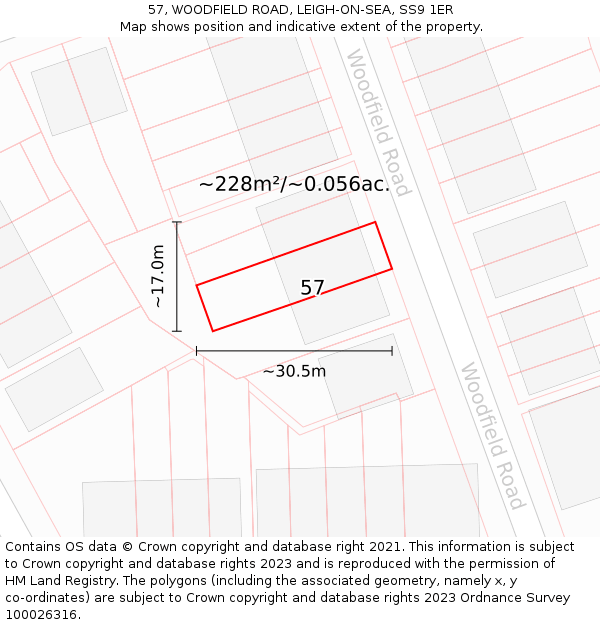 57, WOODFIELD ROAD, LEIGH-ON-SEA, SS9 1ER: Plot and title map