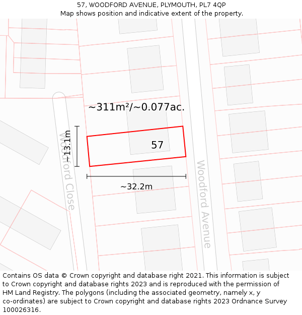 57, WOODFORD AVENUE, PLYMOUTH, PL7 4QP: Plot and title map