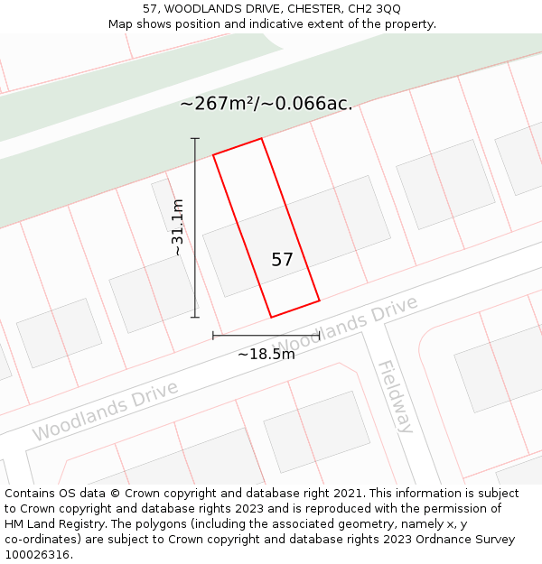 57, WOODLANDS DRIVE, CHESTER, CH2 3QQ: Plot and title map