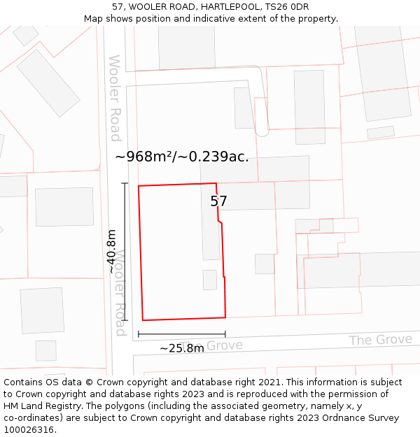 57, WOOLER ROAD, HARTLEPOOL, TS26 0DR: Plot and title map