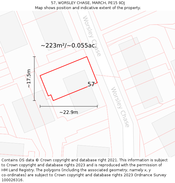 57, WORSLEY CHASE, MARCH, PE15 9DJ: Plot and title map