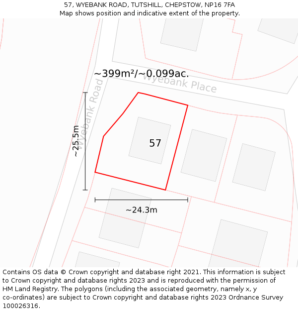 57, WYEBANK ROAD, TUTSHILL, CHEPSTOW, NP16 7FA: Plot and title map