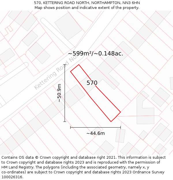 570, KETTERING ROAD NORTH, NORTHAMPTON, NN3 6HN: Plot and title map