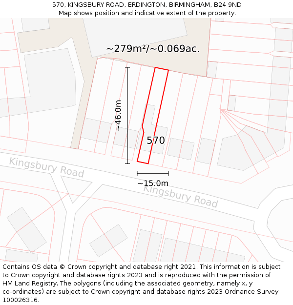 570, KINGSBURY ROAD, ERDINGTON, BIRMINGHAM, B24 9ND: Plot and title map